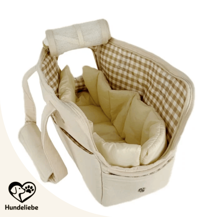 Hundetragetasche Premium in beige Tasche mit Matte