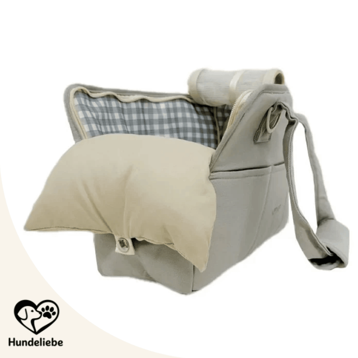 Hundetragetasche Premium in graue Tasche mit Kissen
